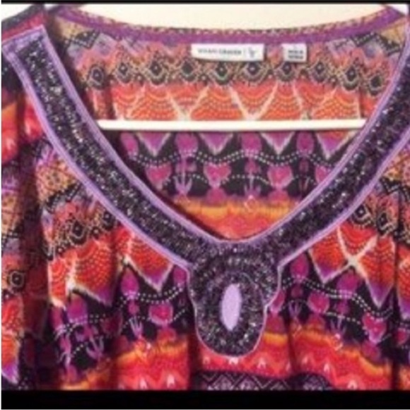 SUSAN GRAVER Colorful GEOMETRIC Southwest Print PONCHO Top Size LARGE - Picture 3 of 9